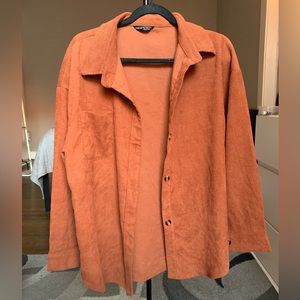 Shein Oversized Corduroy Brown Button Down Top
